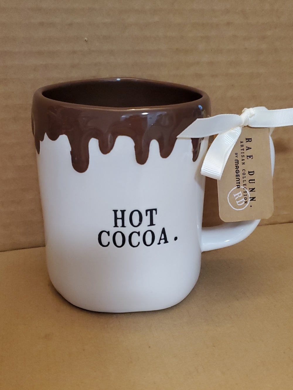 Rae Dunn White and Brown Drip Hot Cocoa Mug